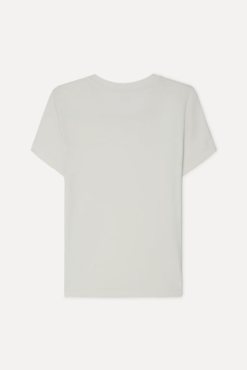  Kadın Kırık Beyaz Fitted Bisiklet Yaka Kısa Kollu T-Shirt