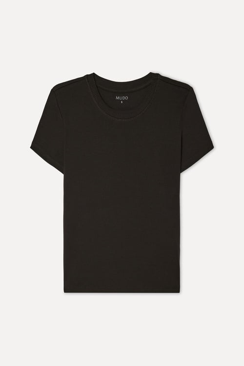 Kadın Kahverengi Fitted Bisiklet Yaka Kısa Kollu T-Shirt