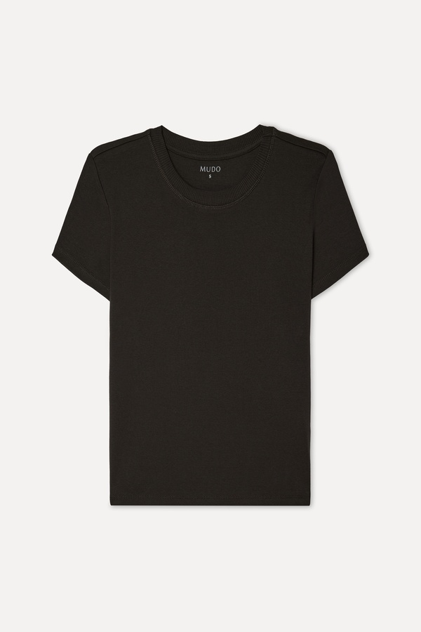 Kadın Kahverengi Fitted Bisiklet Yaka Kısa Kollu T-Shirt