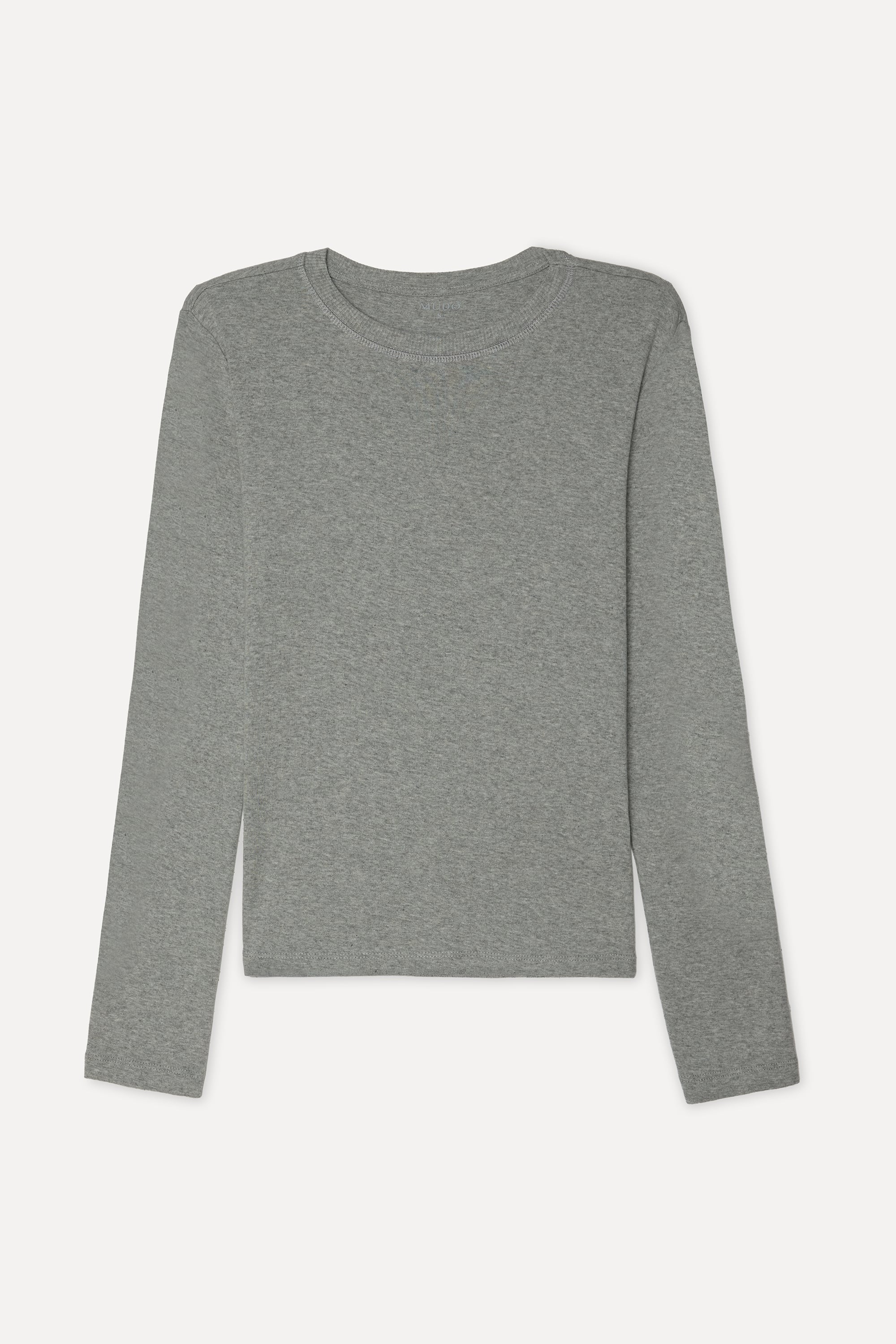 Kadın Gri Melanj Bisiklet Yaka Uzun Kollu T-Shirt