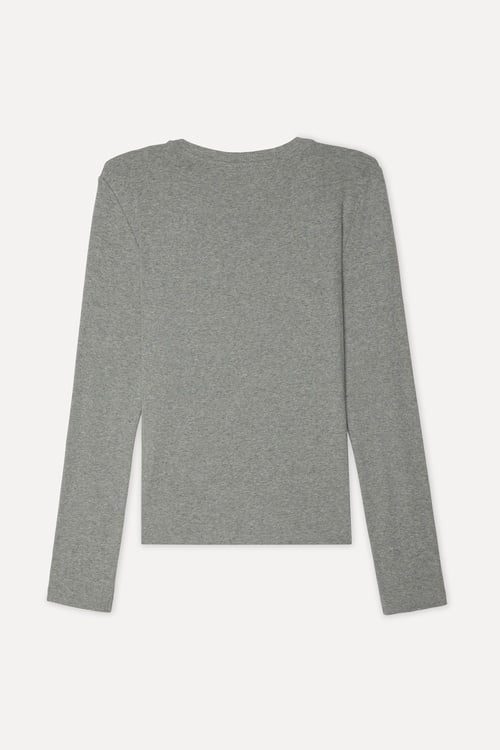 Kadın Gri Melanj Bisiklet Yaka Uzun Kollu T-Shirt