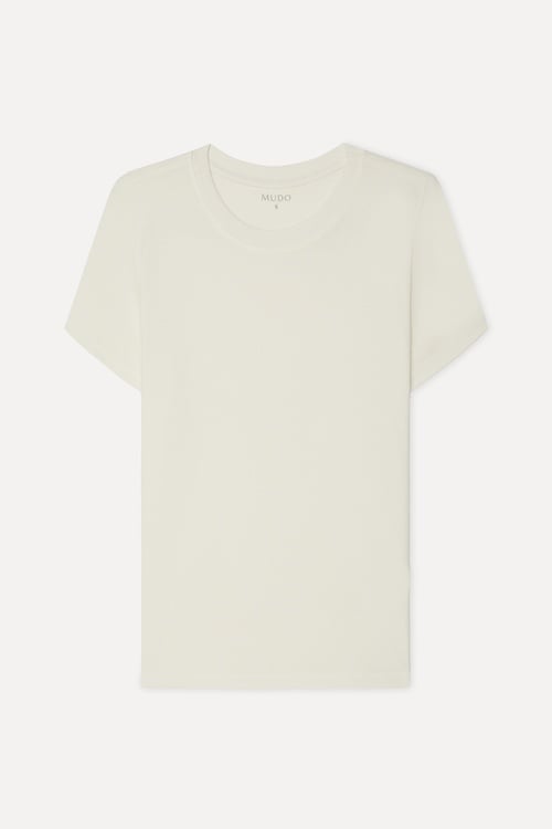 Kadın Kırık Beyaz Bisiklet Yaka T-Shirt
