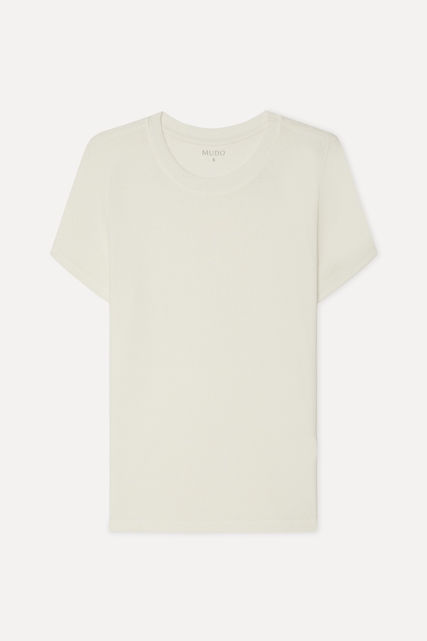 Kadın Kırık Beyaz Bisiklet Yaka T-Shirt