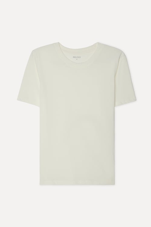  Kadın Ekru Bisiklet Yaka T-Shirt