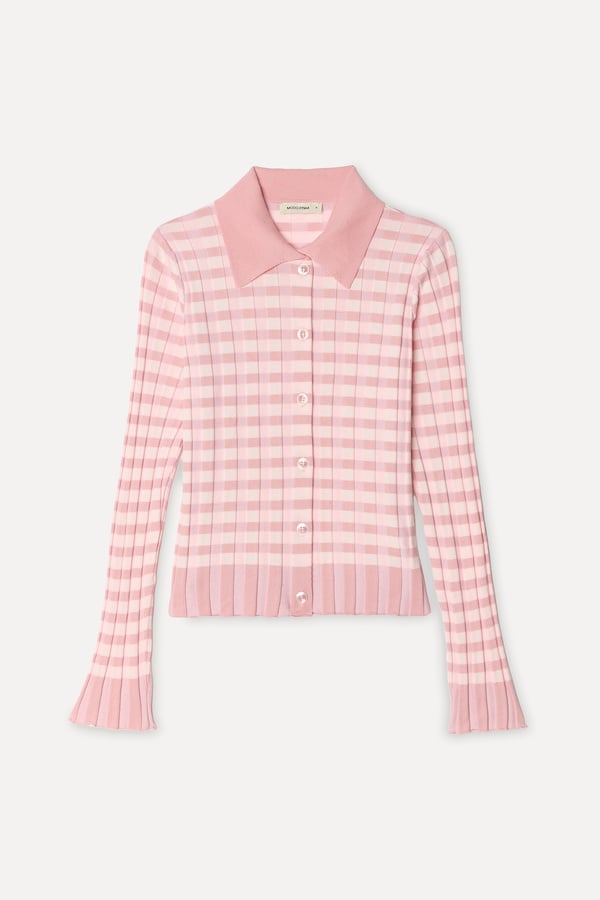 Kadın Pembe Jakarlı Fitted Polo Yaka Hırka