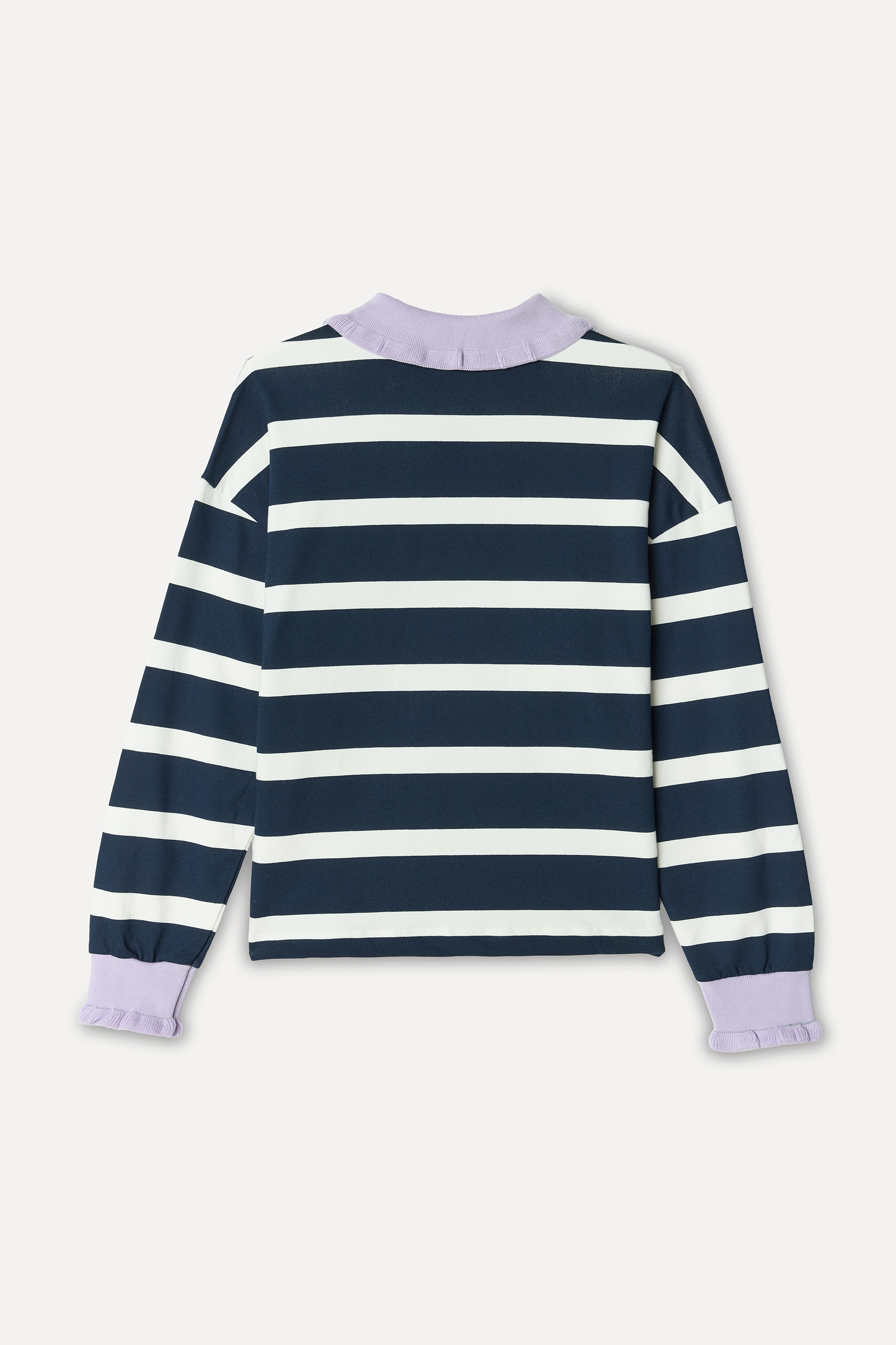 Kadın Ekru Çizgili Loose Fit Polo Yaka Sweatshirt