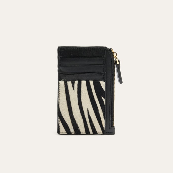 Kadın Siyah Zebra Desenli Askılı Deri Cüzdan