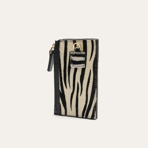 Kadın Siyah Zebra Desenli Askılı Deri Cüzdan