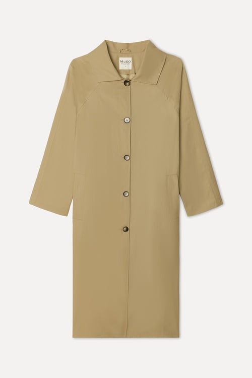 Kadın Bej Oversize Uzun Trençkot