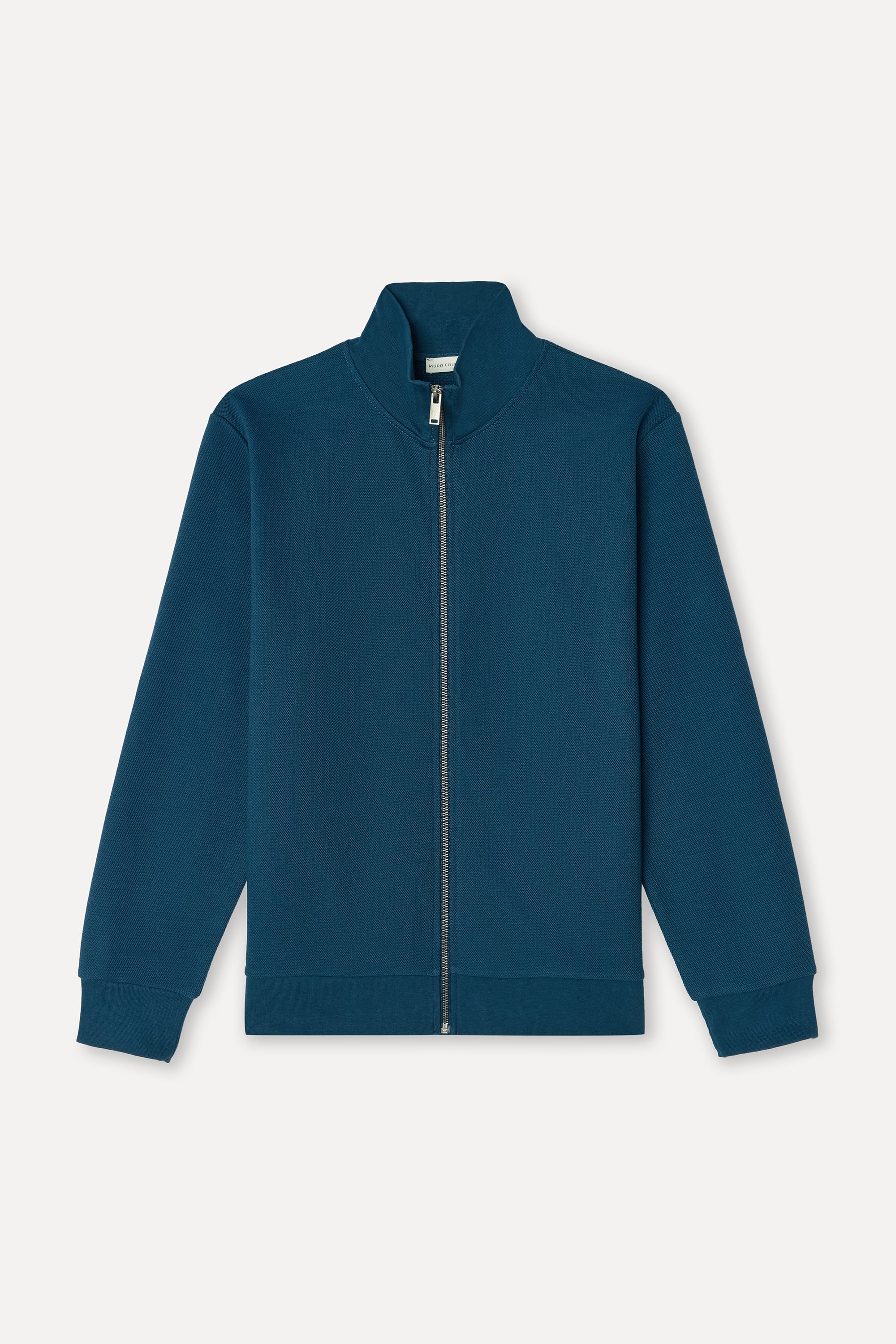 Erkek İndigo Tekstürlü Comfort Fit Dik Yaka Fermuarlı Sweatshirt