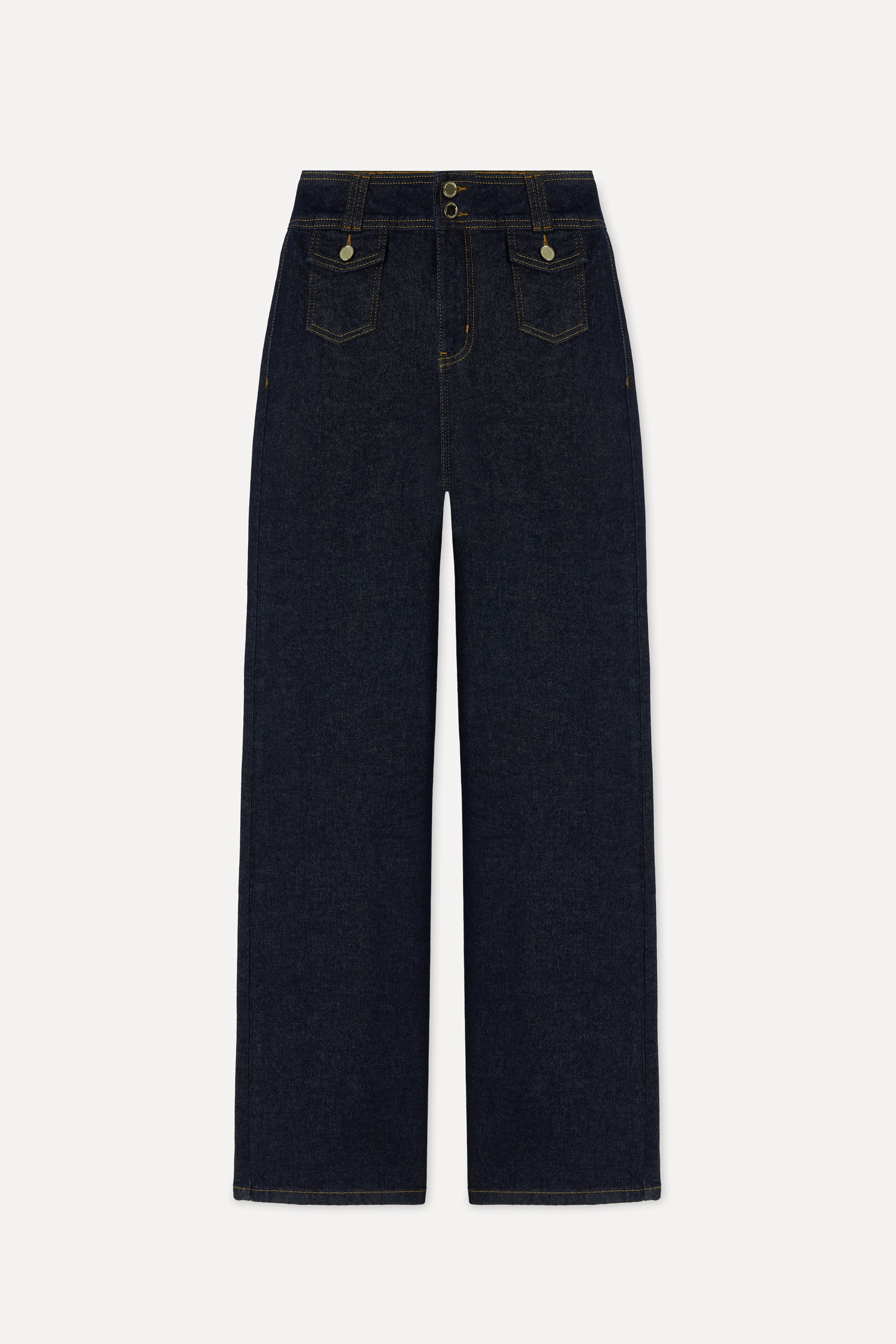 Kadın İndigo Ön Cepli Wide Leg Pantolon