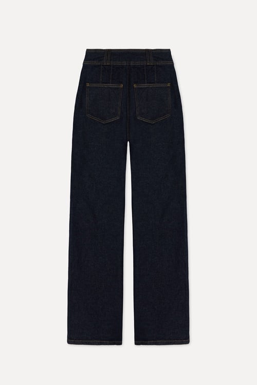 Kadın İndigo Ön Cepli Wide Leg Pantolon
