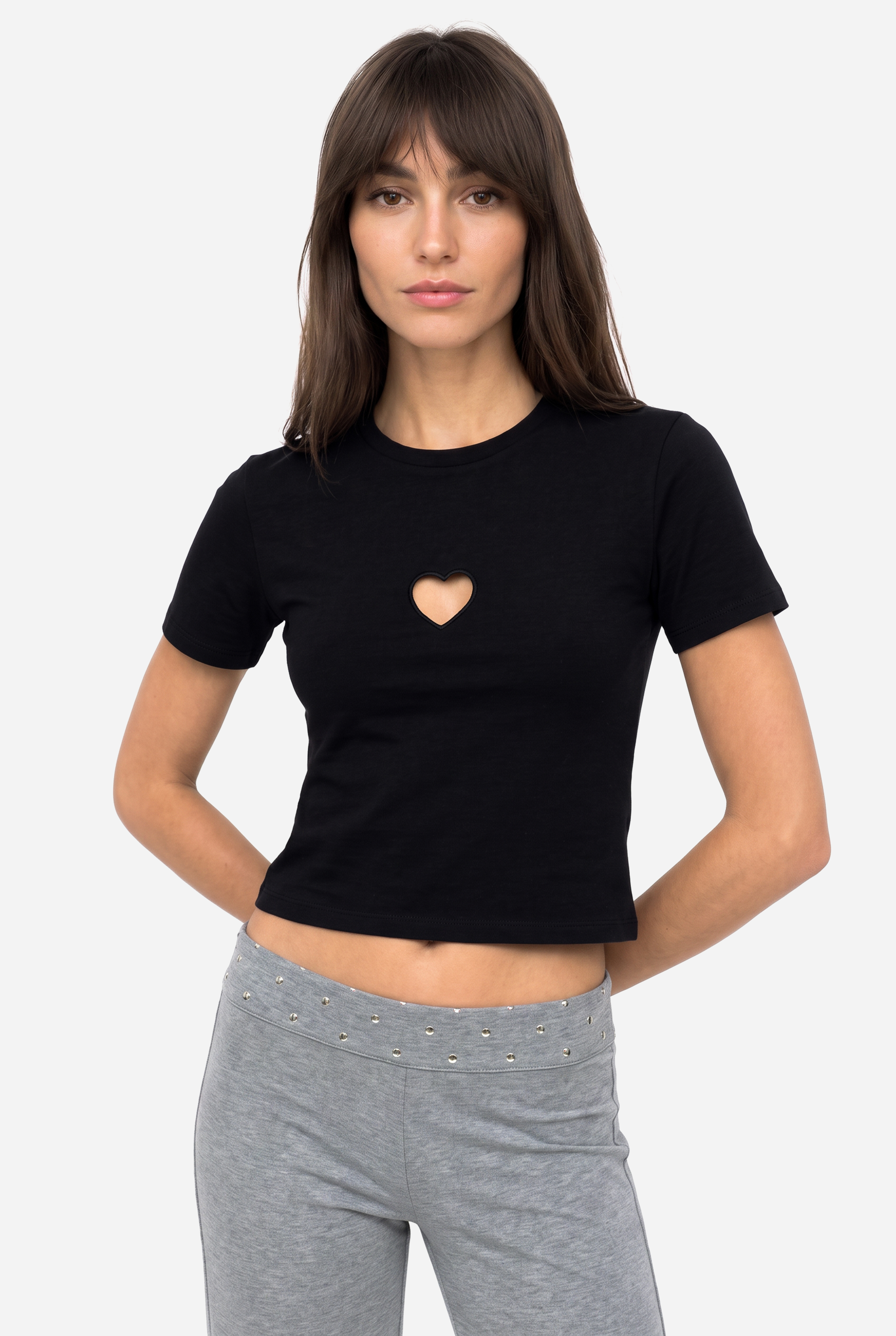 Kadın Siyah Fitted Bisiklet Yaka T-Shirt