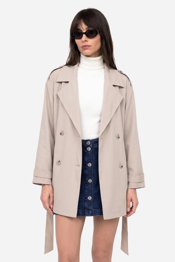 Kadın Taş Rengi Oversize Kısa Trençkot