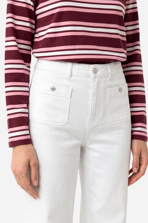 Kadın Kırık Beyaz Cep Detaylı Flare Fit Pantolon