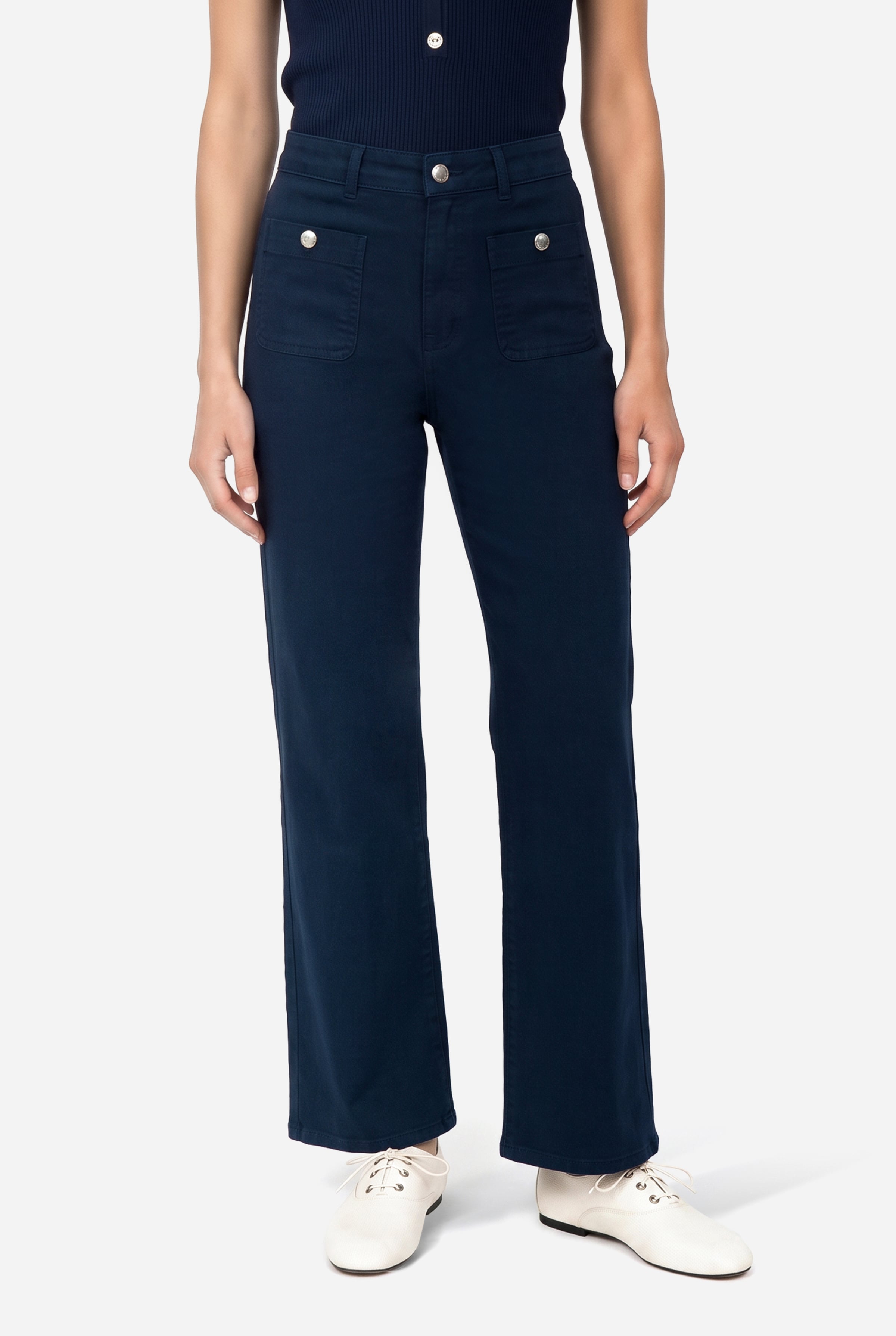 Kadın Lacivert Cep Detaylı Flare Fit Pantolon
