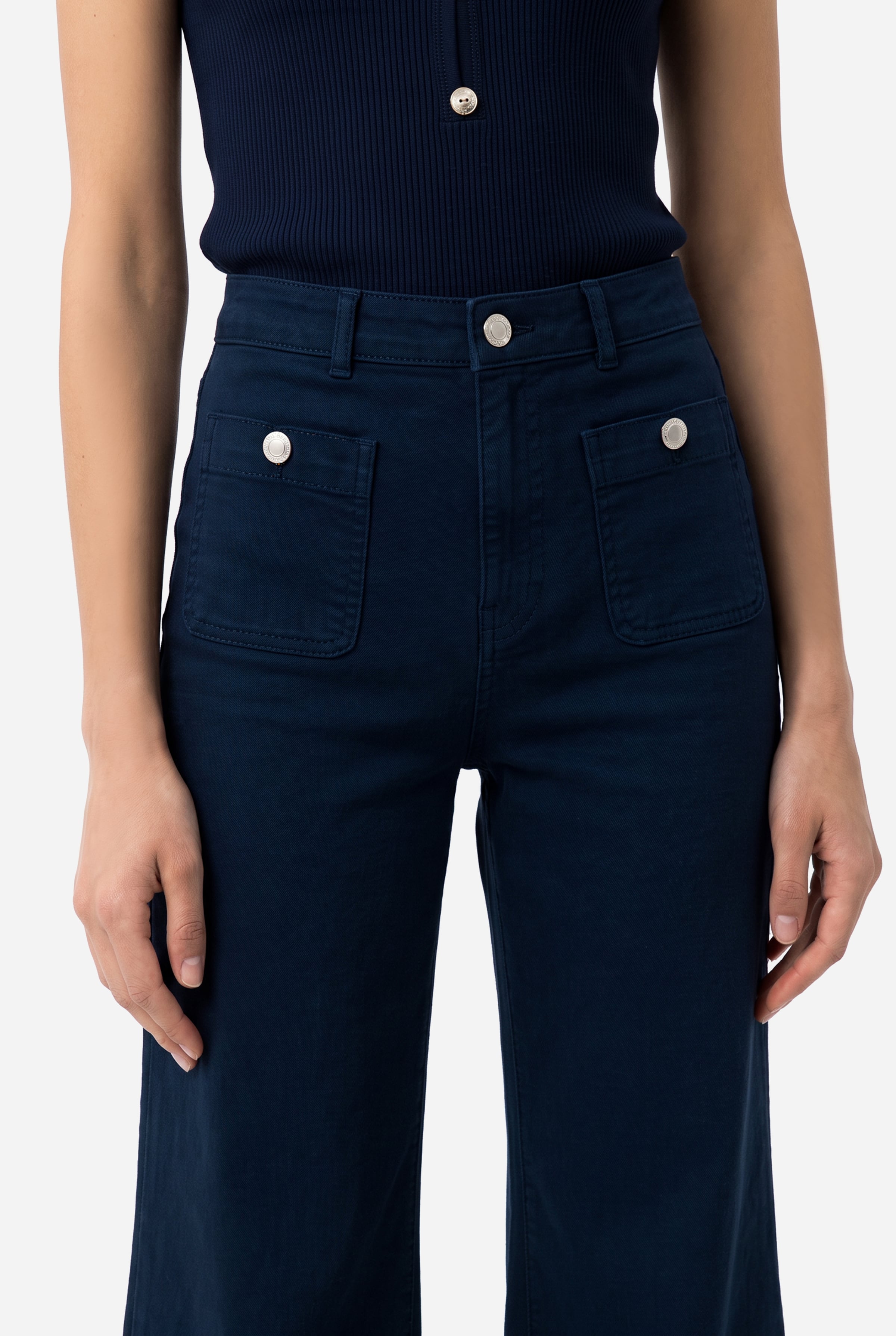 Kadın Lacivert Cep Detaylı Flare Fit Pantolon