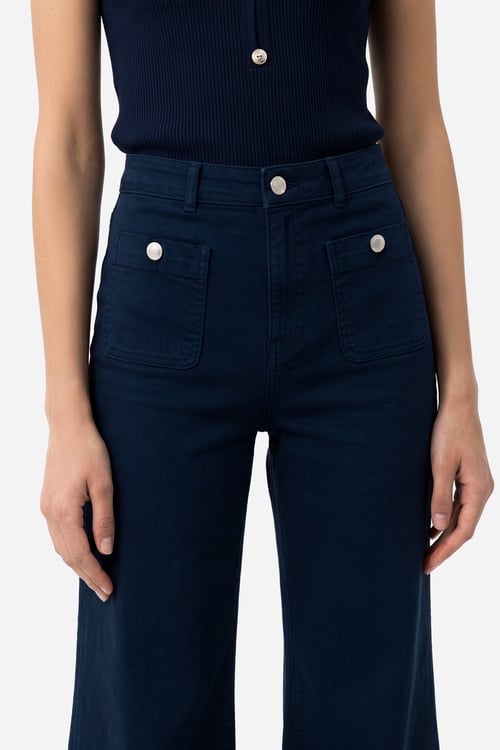 Kadın Lacivert Cep Detaylı Flare Fit Pantolon