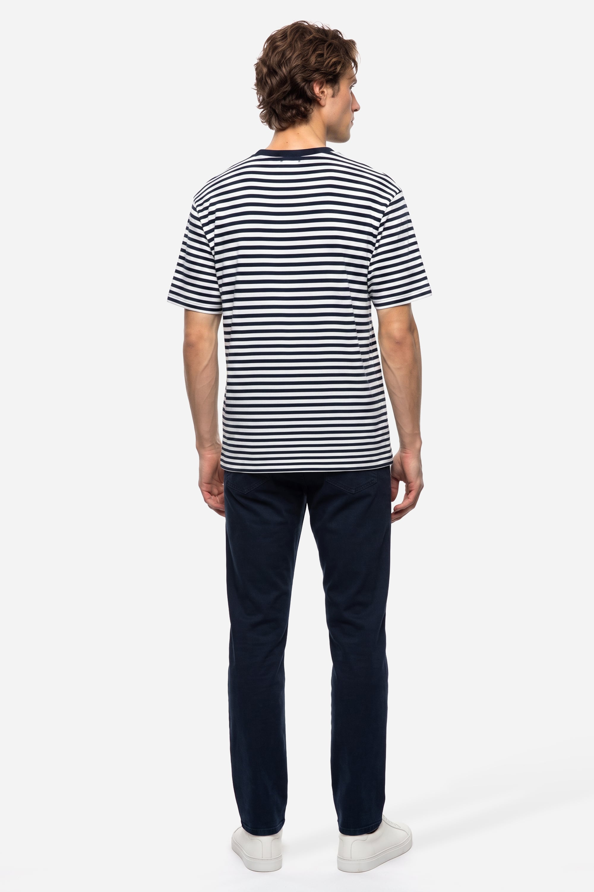 Erkek Lacivert Çizgili Comfort Fit Bisiklet Yaka T-Shirt