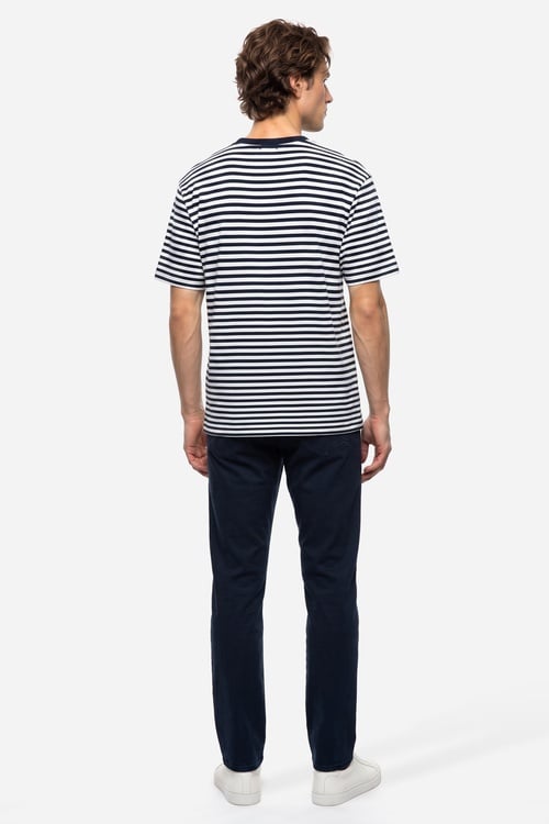 Erkek Lacivert Çizgili Comfort Fit Bisiklet Yaka T-Shirt