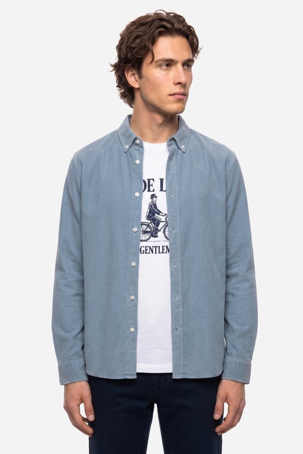 Erkek Gri Mavi Regular Fit Uzun Kollu Gömlek
