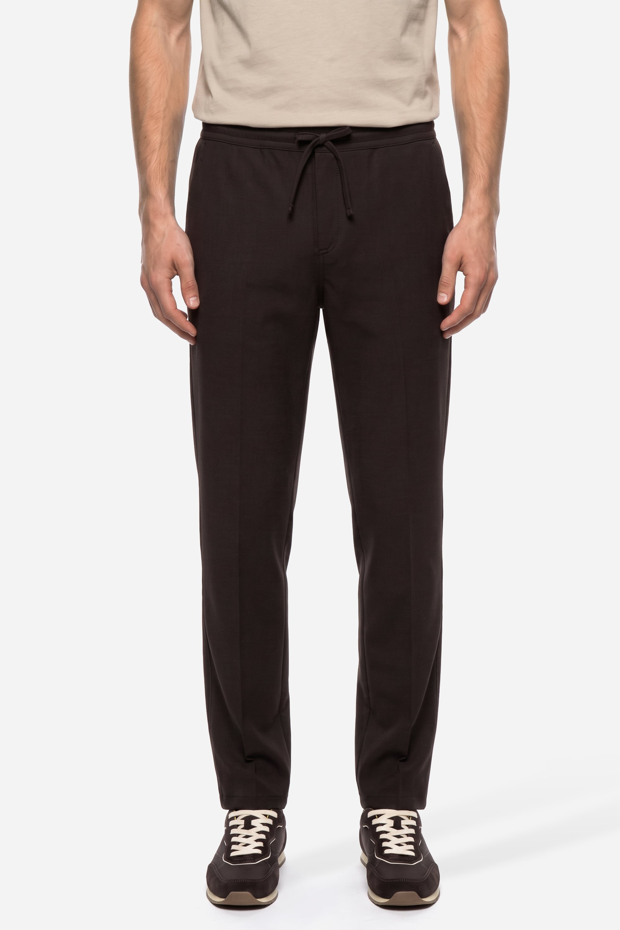Erkek Kahverengi Beli Lastikli Straight Fit Pantolon