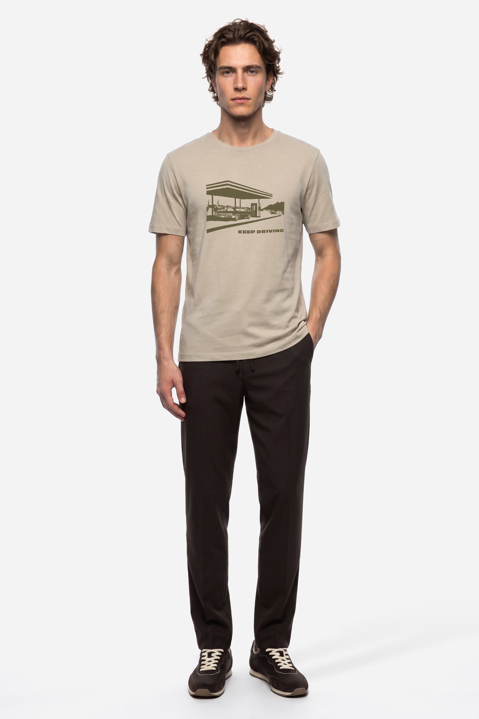 Erkek Kahverengi Beli Lastikli Straight Fit Pantolon
