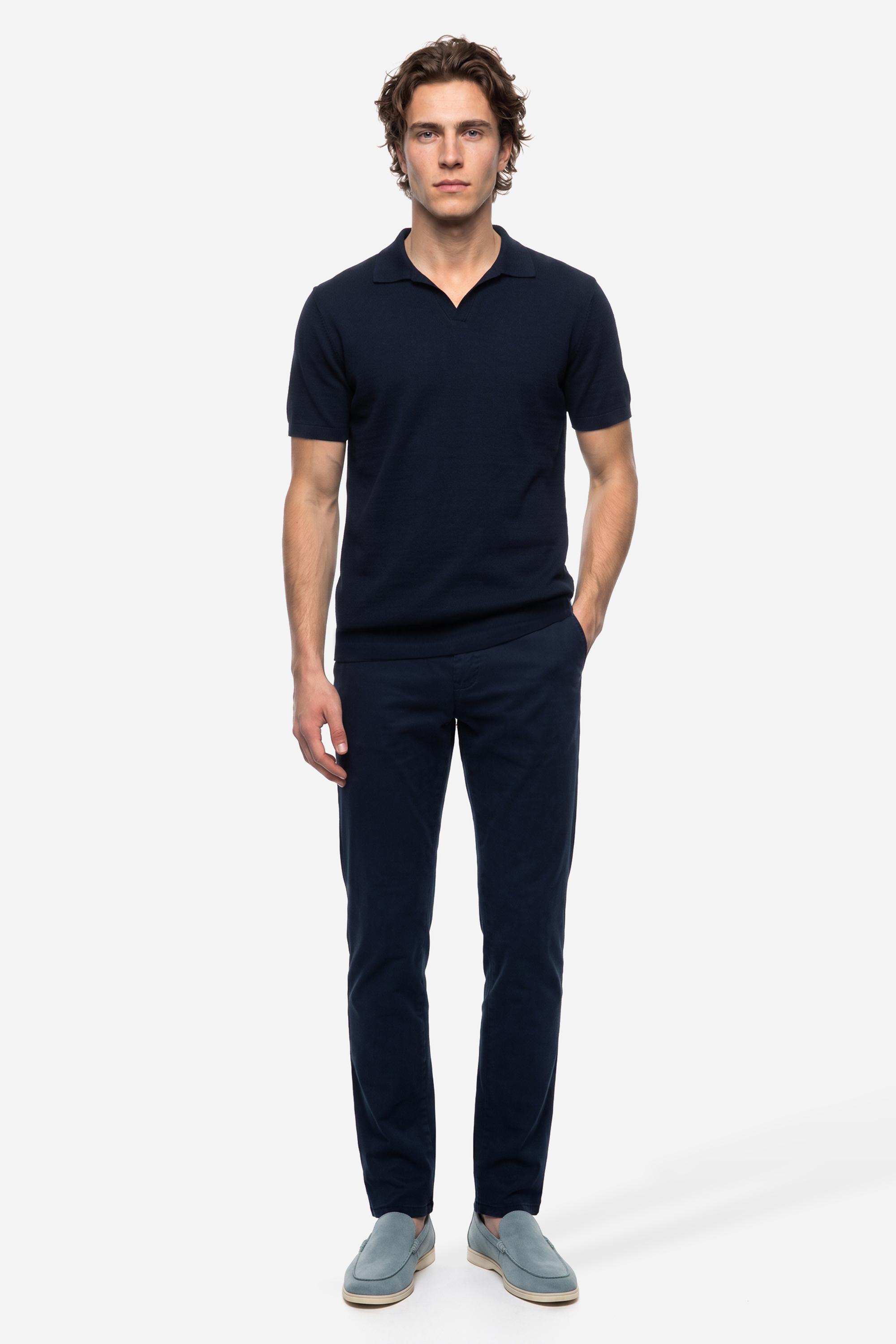 Erkek Lacivert Jakarlı Comfort Fit Polo Yaka T-Shirt