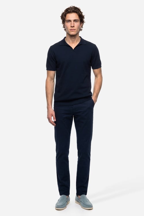 Erkek Lacivert Jakarlı Comfort Fit Polo Yaka T-Shirt