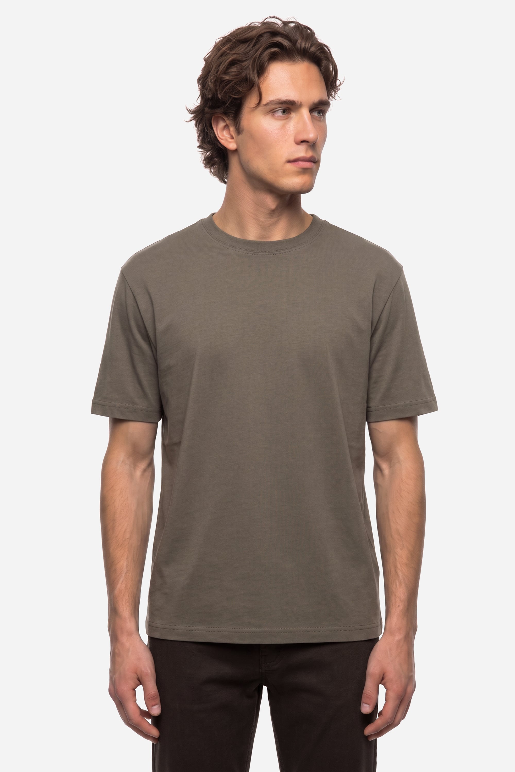 Erkek Kahverengi Bisiklet Yaka T-Shirt