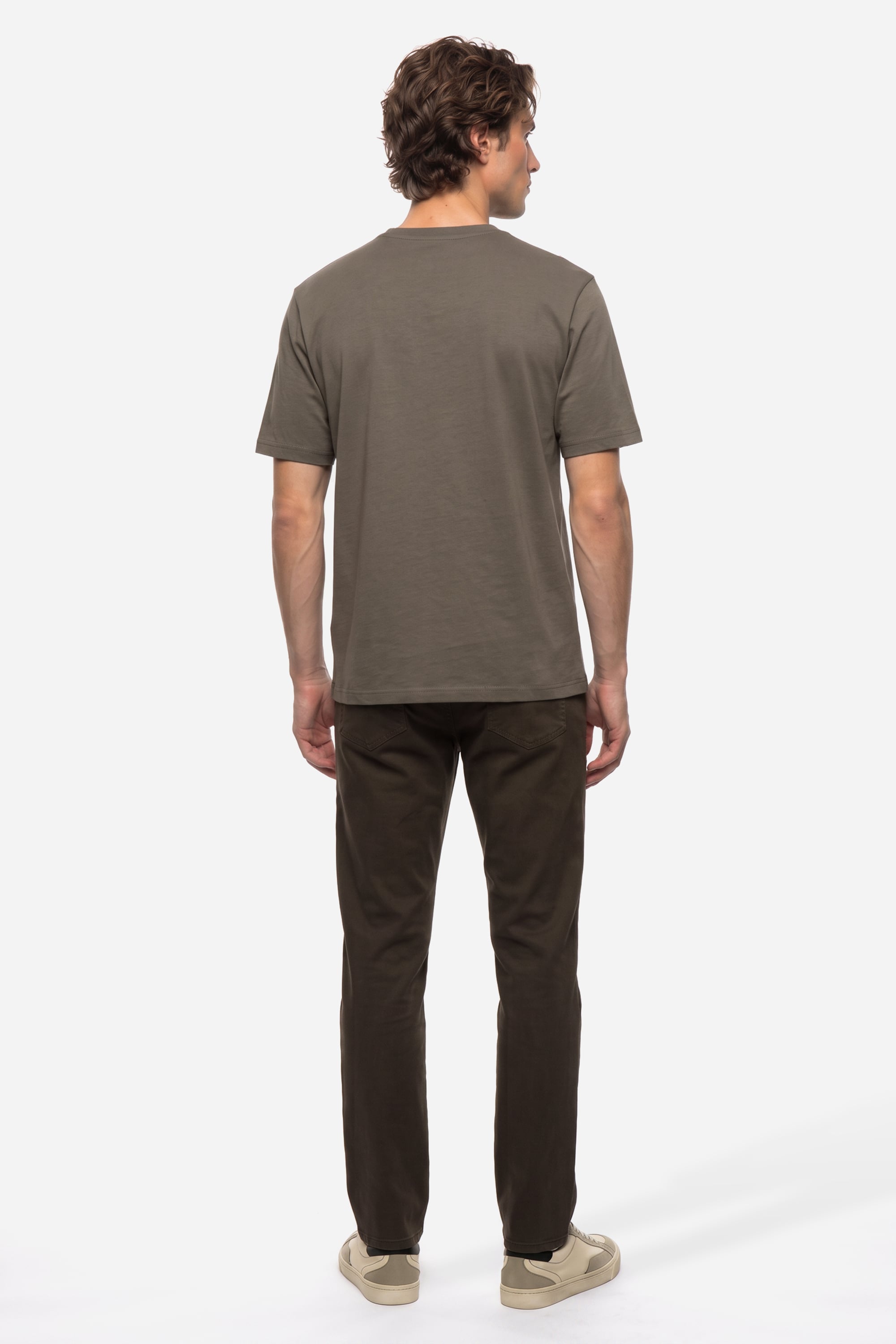 Erkek Kahverengi Bisiklet Yaka T-Shirt
