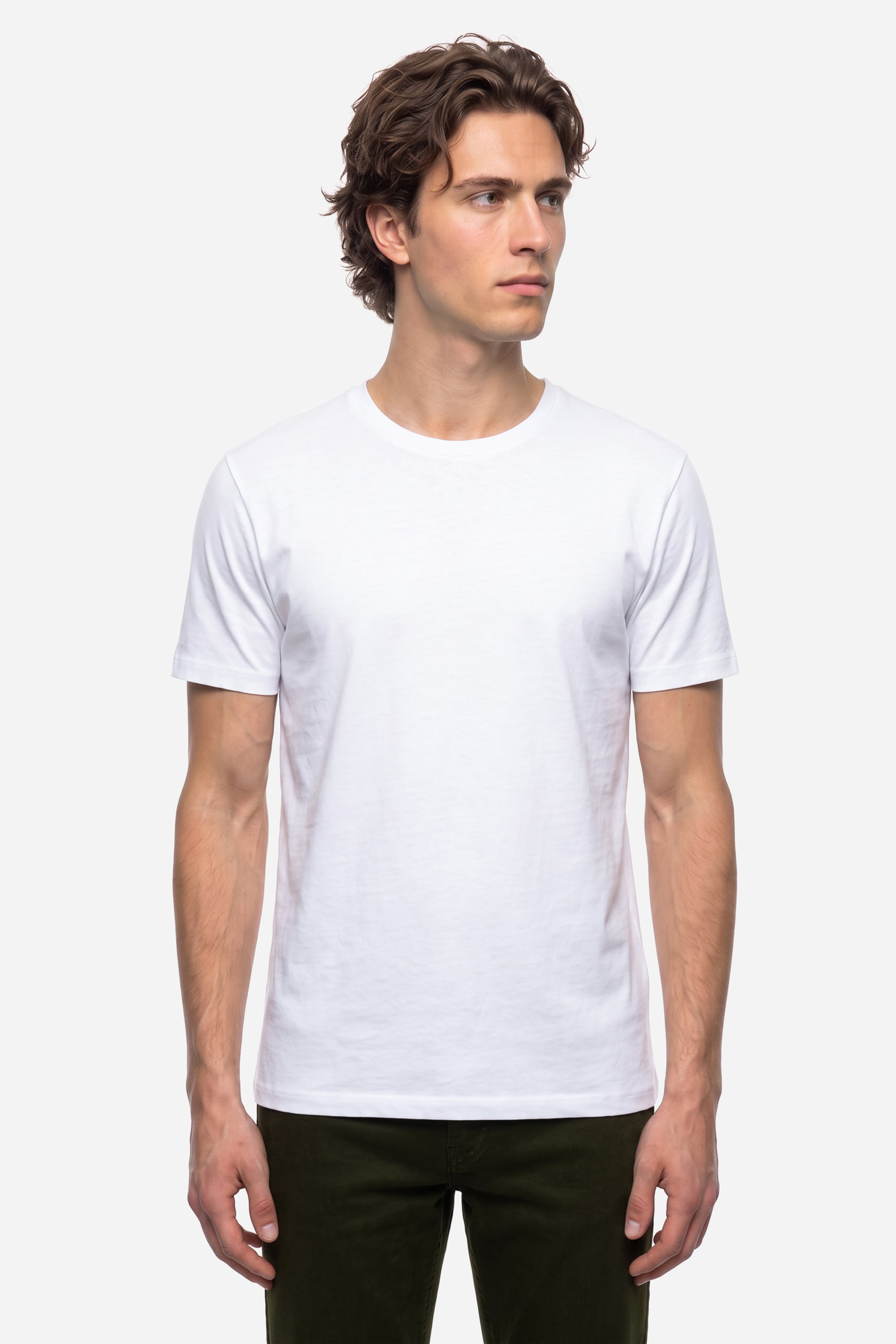 Erkek Beyaz Bisiklet Yaka T-Shirt