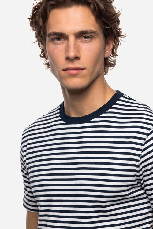 Erkek Lacivert Çizgili Comfort Fit Bisiklet Yaka T-Shirt