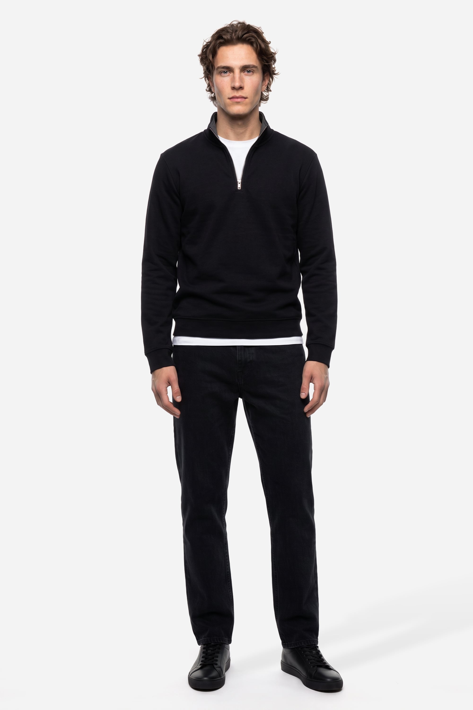 Erkek Siyah Fermuarlı Dik Yaka Sweatshirt