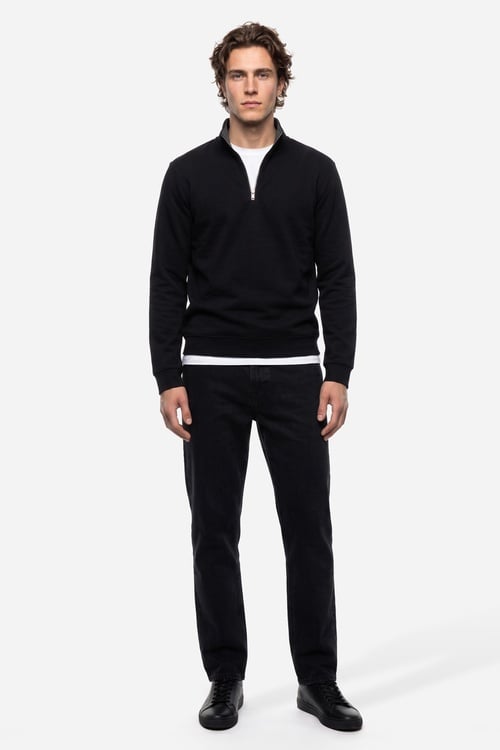 Erkek Siyah Fermuarlı Dik Yaka Sweatshirt