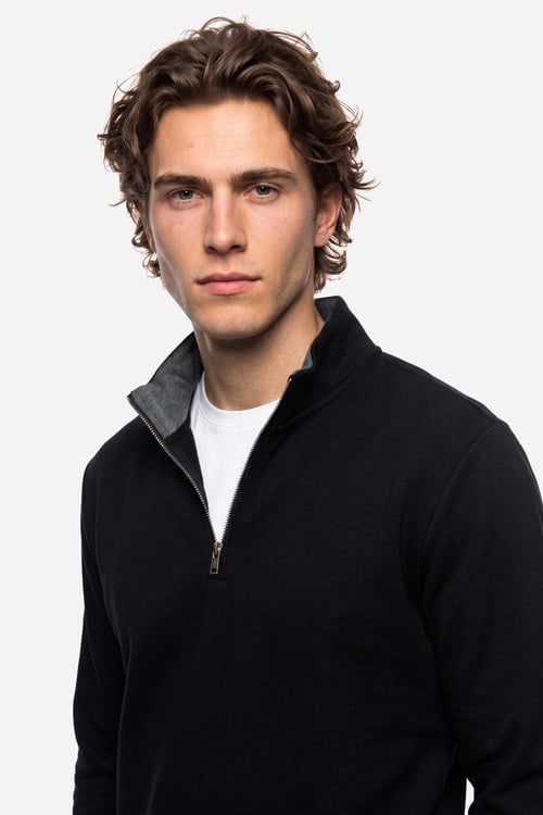 Erkek Siyah Fermuarlı Dik Yaka Sweatshirt