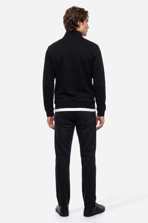 Erkek Siyah Fermuarlı Dik Yaka Sweatshirt