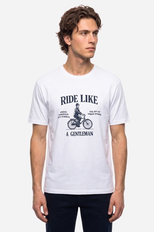 Erkek Beyaz Baskılı Comfort Fit Bisiklet Yaka T-Shirt