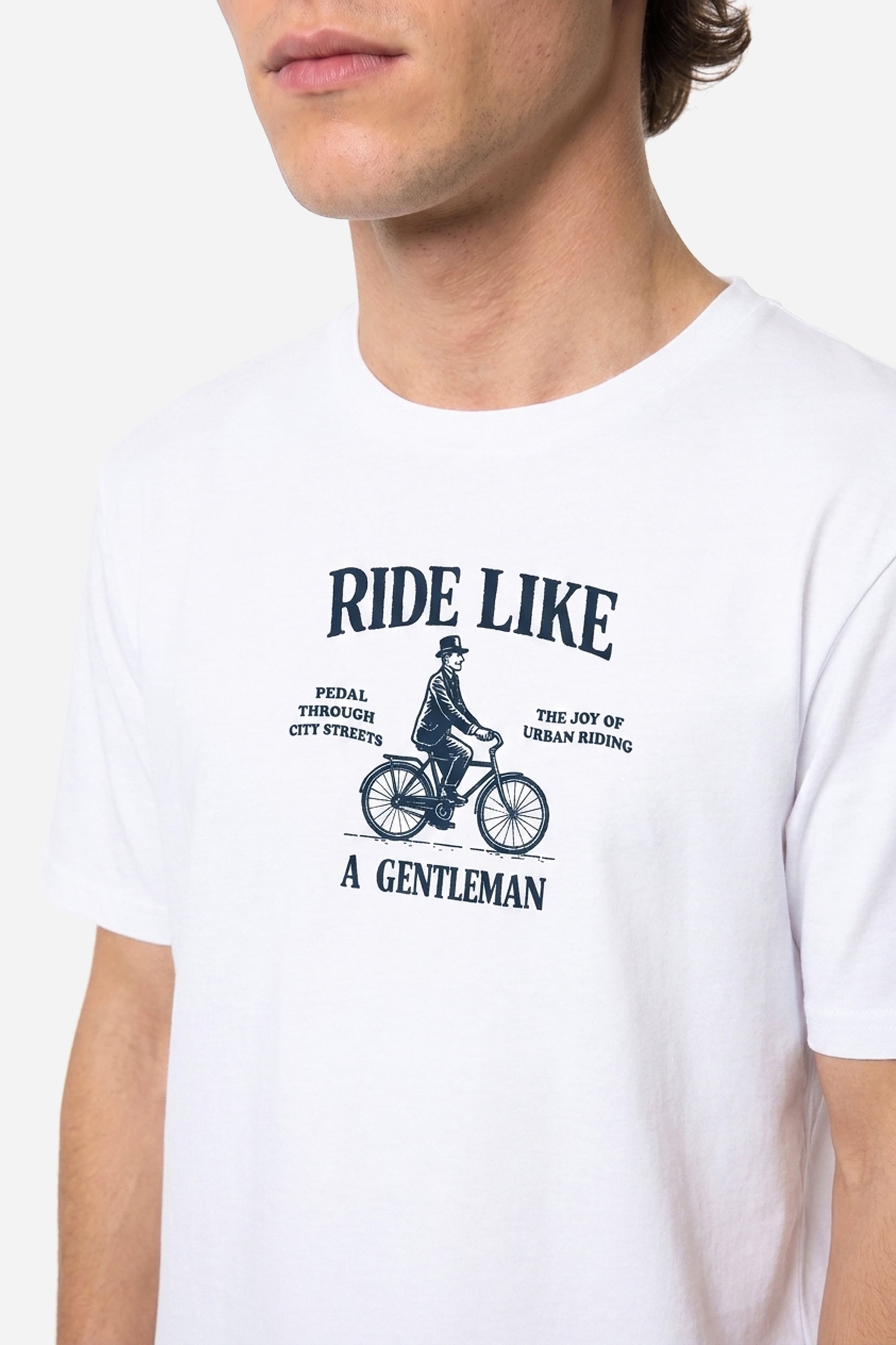 Erkek Beyaz Baskılı Comfort Fit Bisiklet Yaka T-Shirt