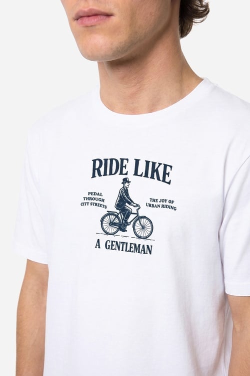 Erkek Beyaz Baskılı Comfort Fit Bisiklet Yaka T-Shirt