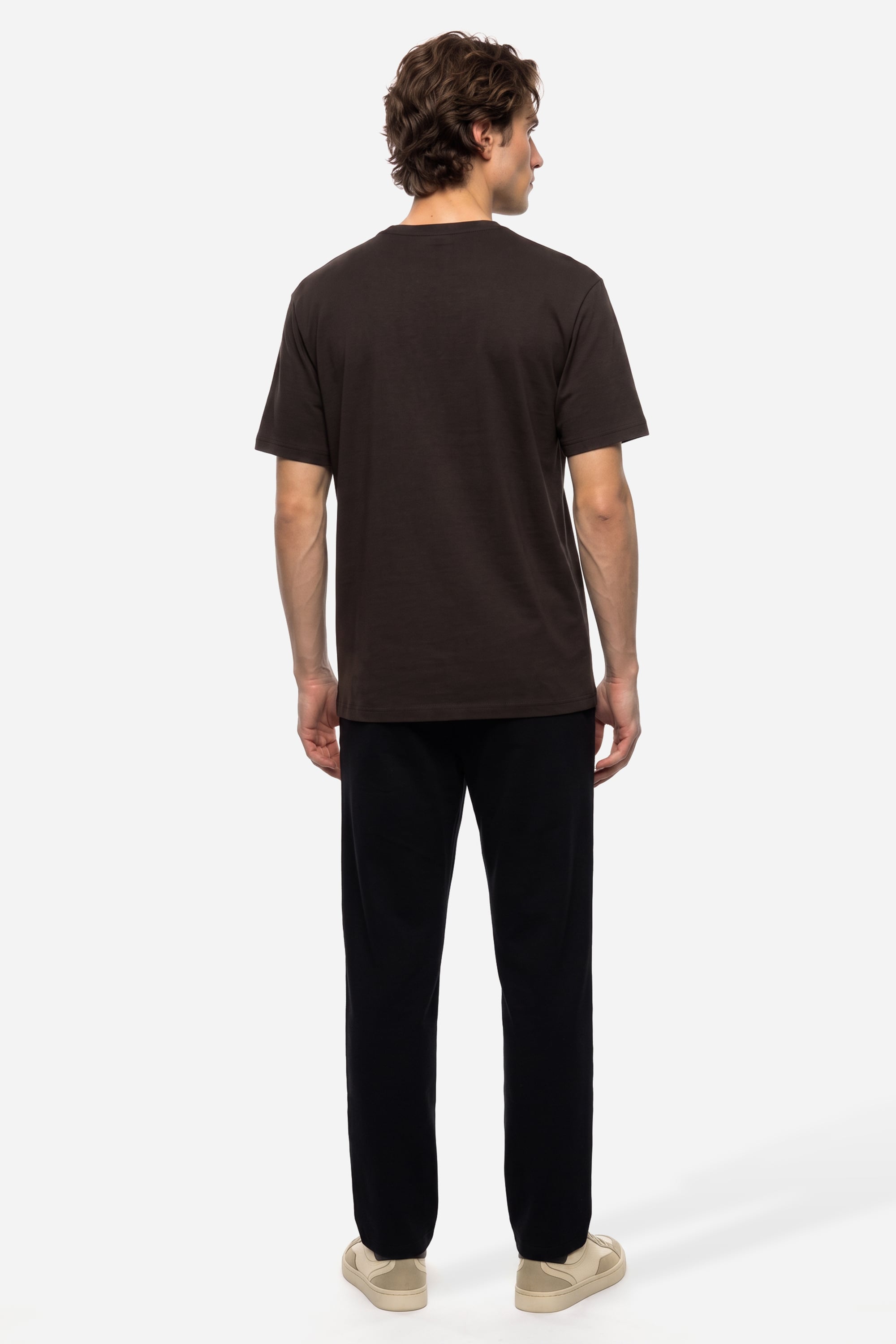 Erkek Kahverengi Bisiklet Yaka T-Shirt