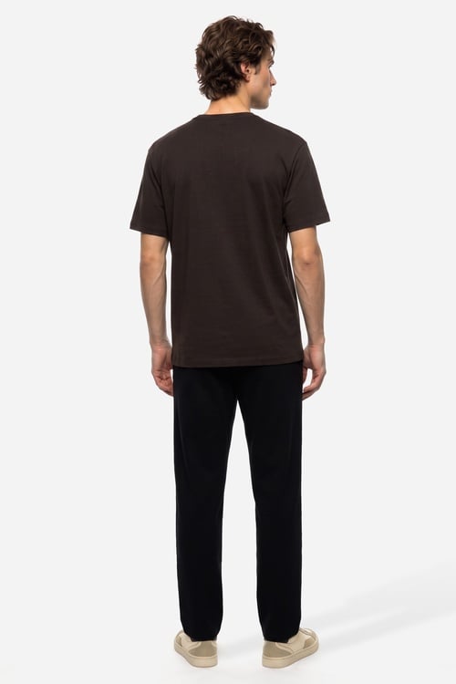 Erkek Kahverengi Bisiklet Yaka T-Shirt