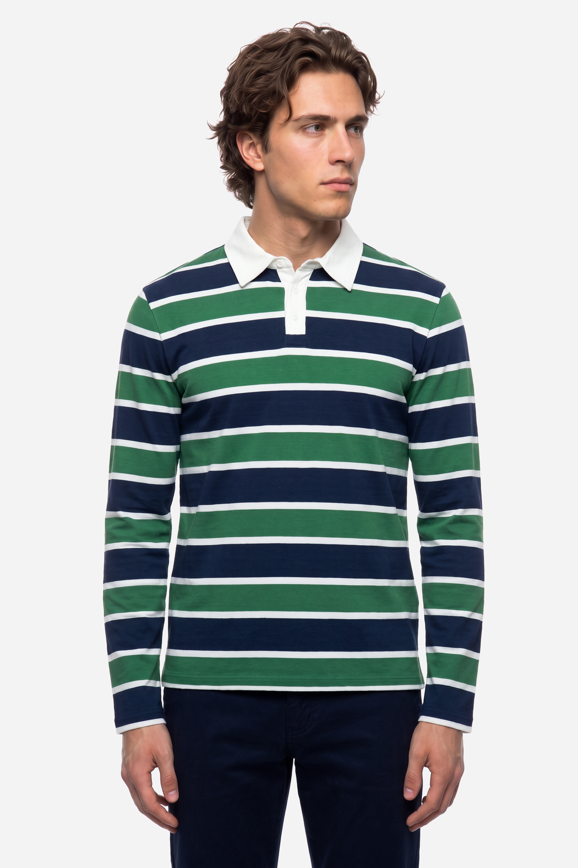 Erkek Lacivert Çizgili Comfort Fit Polo Yaka Sweatshirt