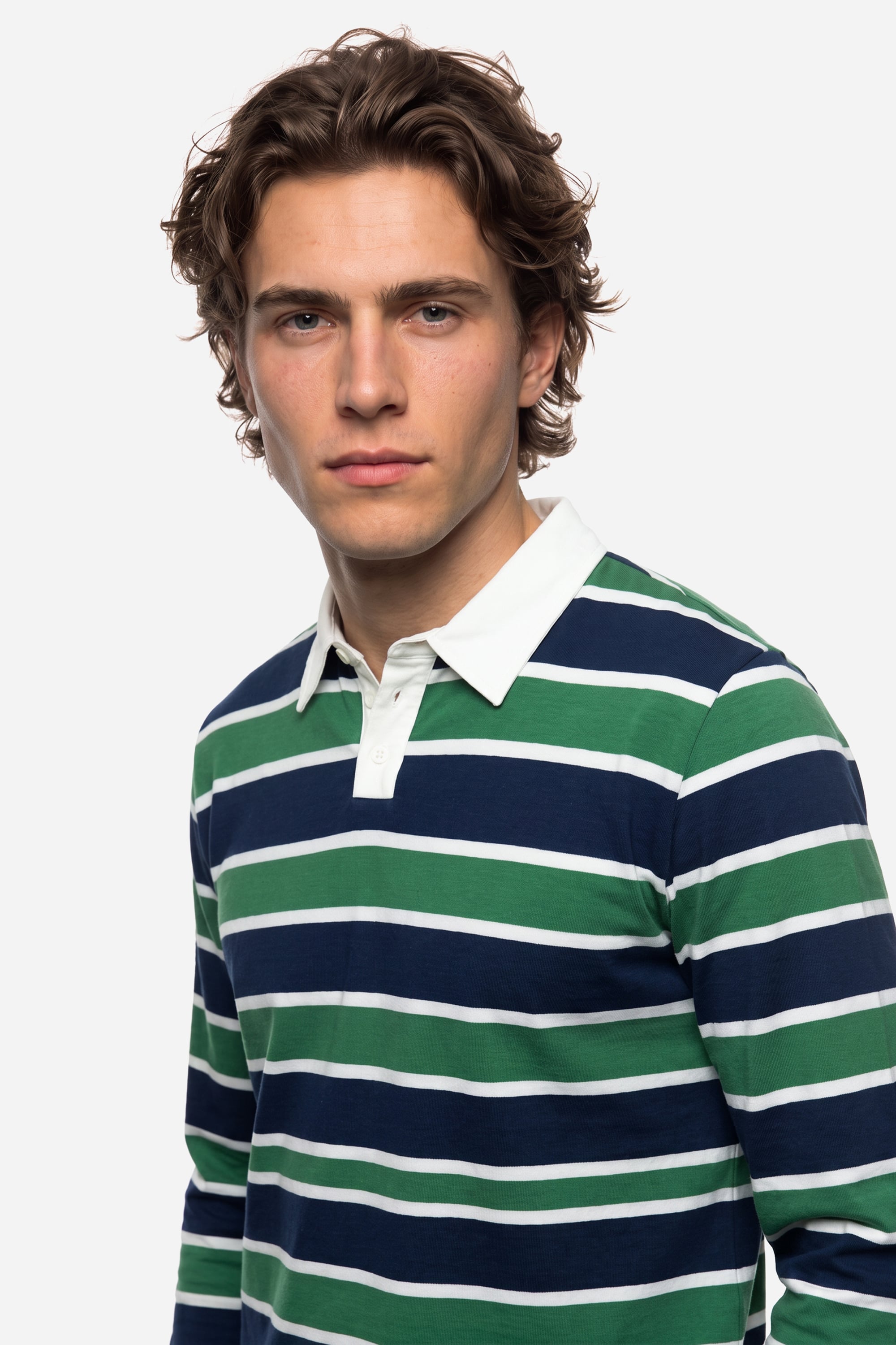 Erkek Lacivert Çizgili Comfort Fit Polo Yaka Sweatshirt