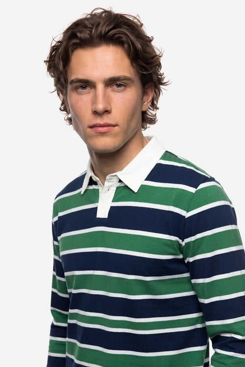 Erkek Lacivert Çizgili Comfort Fit Polo Yaka Sweatshirt