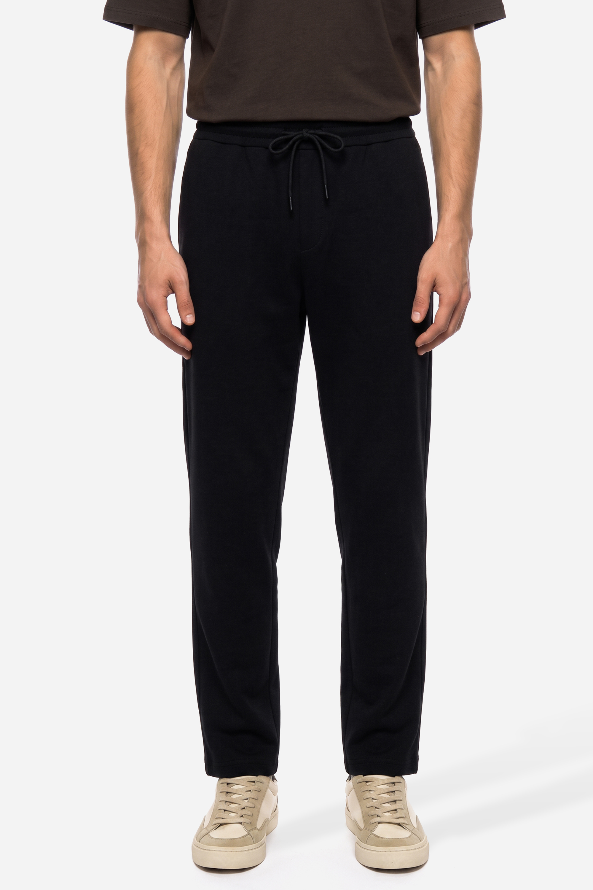 Erkek Siyah Straight Fit Beli Bağlamalı Pantolon