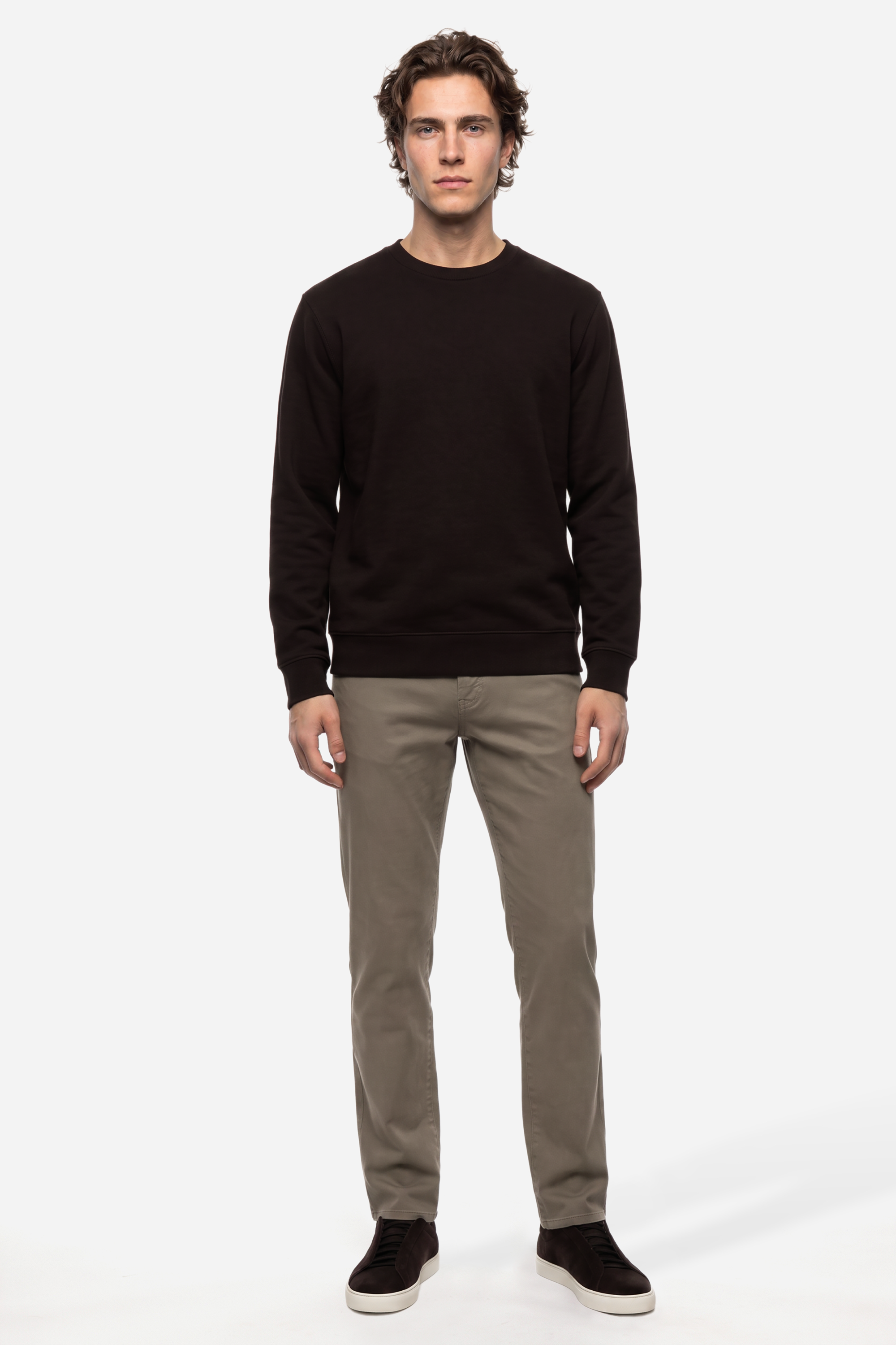 Erkek Kahverengi Bisiklet Yaka Sweatshirt