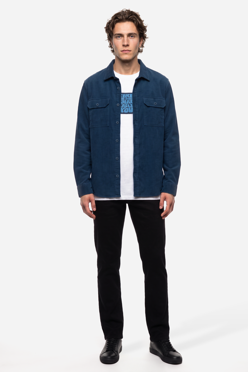 Erkek Lacivert Comfort Fit Çift Cepli Uzun Kollu Gömlek