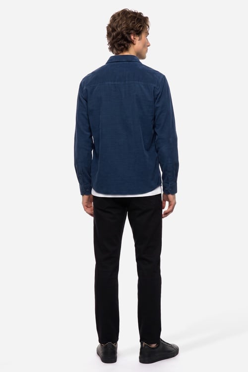 Erkek Lacivert Comfort Fit Çift Cepli Uzun Kollu Gömlek