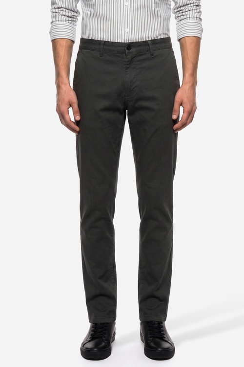 Erkek Haki Balıksırtı Desenli Straight Fit Pantolon